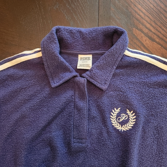 Victoria's Secret PINK Womens Fleece Cropped Polo Sweatshirt.Midnight Navy - Picture 10 of 12